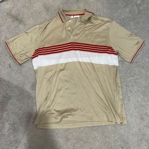Brioni Sport Shirt tan with stripes, short sleeves size M
